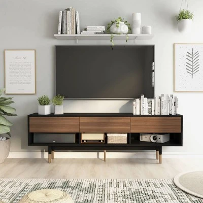 Vanore Mid-Century 3 Drawer TV Stand For TVs Up To 80" Black - HOMES: Inside + Out 4 Vanore Mid-Century 3 Drawer TV Stand For TVs Up To 80" Black - HOMES: Inside + Out - Image 2
