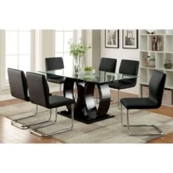 7pc Spearelton Double Oval Pedestal Dining Table Set Black - HOMES: Inside + Out