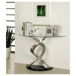 Kelsi Modern Twisting Glass Top Sofa Table Satin Plated/Black - HOMES: Inside + Out
