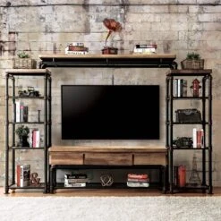 Stonehedge Industrial Pipe Inspired TV Stand For TVs Up To 60" Black/Natural - HOMES: Inside + Out -HOMES: Inside + Out GUEST a0ebad9c b908 47d2 a73f da6fdc00682b