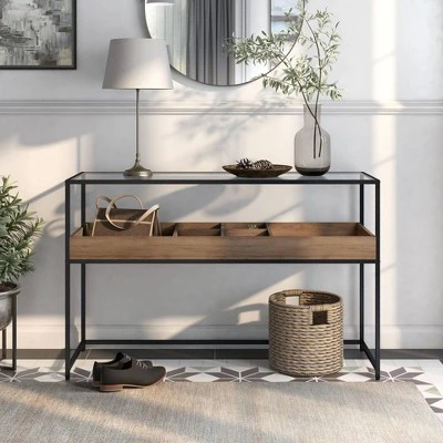 Reattie Glass Top Entryway Table Brown/Matte Black - HOMES: Inside + Out 8 Reattie Glass Top Entryway Table Brown/Matte Black - HOMES: Inside + Out - Image 6