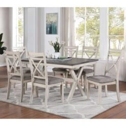 7pc Arga Solid Wood Dining Set Gray/Antique White - HOMES: Inside + Out