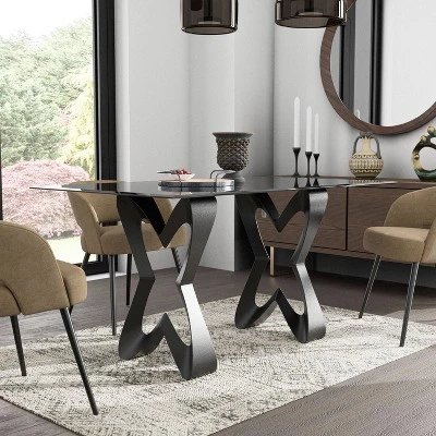 58" Poppy Hill Modern Rectangle Glass Top Dining Table Black/Gray - HOMES: Inside + Out 3 58" Poppy Hill Modern Rectangle Glass Top Dining Table Black/Gray - HOMES: Inside + Out