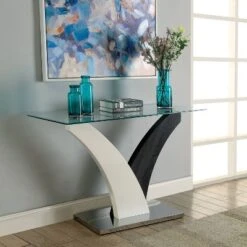 Niessa Contemporary Sofa Table White/Dark Gray/Chrome - HOMES: Inside + Out