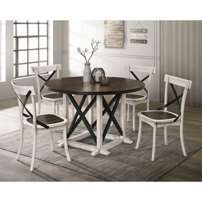 5pc Piker Round Dining Set Dark Walnut/Antique White - HOMES: Inside + Out 3 5pc Piker Round Dining Set Dark Walnut/Antique White - HOMES: Inside + Out