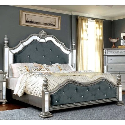 King Eastern Divito Traditional Mirror Trim Bed Silver - HOMES: Inside + Out 3 King Eastern Divito Traditional Mirror Trim Bed Silver - HOMES: Inside + Out