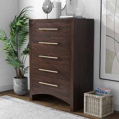 Melonnes 5 Drawer Chest Walnut - HOMES: Inside + Out 3 Melonnes 5 Drawer Chest Walnut - HOMES: Inside + Out