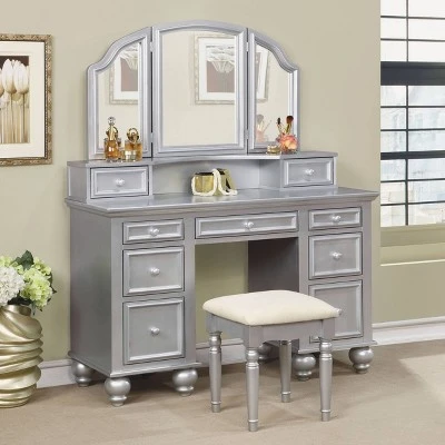 3pc Branson 9 Drawer Transitional Vanity Table Set - HOMES: Inside + Out 3 3pc Branson 9 Drawer Transitional Vanity Table Set - HOMES: Inside + Out