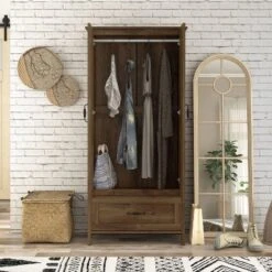 Nurembo 1 Drawer Wardrobe Closet Distressed Walnut - HOMES: Inside + Out -HOMES: Inside + Out GUEST d452179c 38ae 4863 815a 1f11fd2cb151