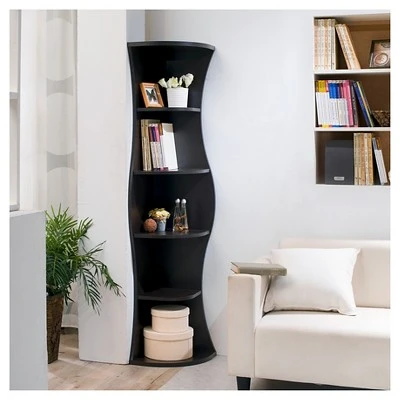 70.8" Ronni Contemporary 5 Shelf Corner Bookcase Walnut - HOMES: Inside + Out 4 70.8" Ronni Contemporary 5 Shelf Corner Bookcase Walnut - HOMES: Inside + Out - Image 2