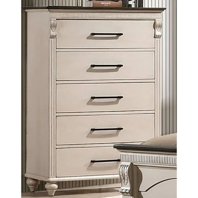Nyes 5 Drawer Chest Antique White/Walnut - HOMES: Inside + Out 3 Nyes 5 Drawer Chest Antique White/Walnut - HOMES: Inside + Out