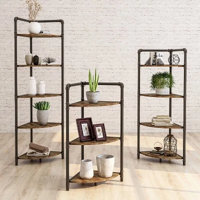 63.75" Beeme 5 Tier Corner Bookshelf Sand Black/Light Pure Copper - HOMES: Inside + Out 5 63.75" Beeme 5 Tier Corner Bookshelf Sand Black/Light Pure Copper - HOMES: Inside + Out - Image 3