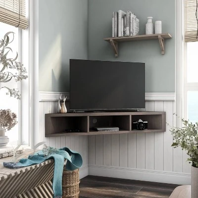 Tybo Open Shelves Corner Floating Console Fits Tv's Up To 50" - HOMES: Inside + Out 7 Tybo Open Shelves Corner Floating Console Fits Tv's Up To 50" - HOMES: Inside + Out - Image 5