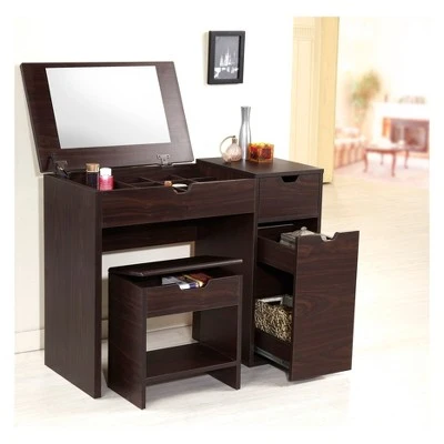 Lena 3 Drawer Vanity Set Dark Walnut - HOMES: Inside + Out 3 Lena 3 Drawer Vanity Set Dark Walnut - HOMES: Inside + Out