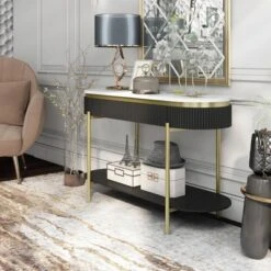 Cartehena Faux Marble Sofa Table With Drawer - HOMES: Inside + Out