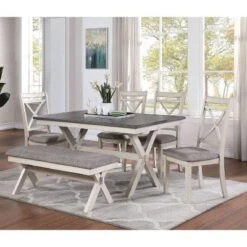 60" Arga Transitional Wood Dining Table Gray/Antique White - HOMES: Inside + Out -HOMES: Inside + Out GUEST ed1857c5 b31c 4196 97c2 15cff5fd493a
