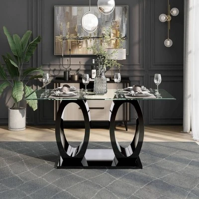 Spearelton Double Oval Pedestal Dining Table Black - HOMES: Inside + Out 3 Spearelton Double Oval Pedestal Dining Table Black - HOMES: Inside + Out