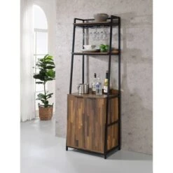 73.63" Moniave Bookcase With Wine Glass Rack Oak/Black - HOMES: Inside + Out