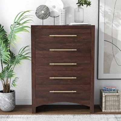 Melonnes 5 Drawer Chest Walnut - HOMES: Inside + Out 4 Melonnes 5 Drawer Chest Walnut - HOMES: Inside + Out - Image 2