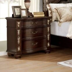 Mullberry 3 Drawer Nightstand With USB Plug Brown Cherry - HOMES: Inside + Out