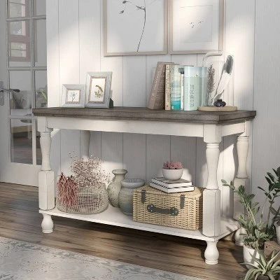Philoree Farmhouse Console Table Antique White - HOMES: Inside + Out 5 Philoree Farmhouse Console Table Antique White - HOMES: Inside + Out - Image 3